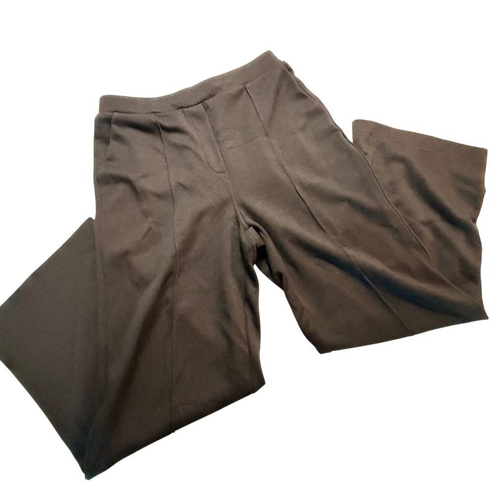 Black Wide Leg Pintuck Trousers High Waist Elastic Drawstring Pants Women Medium